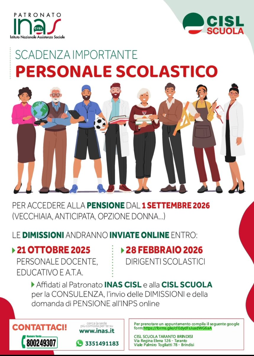 cisl_grottaglie's tweet photo. 𝐋𝐚𝐯𝐨𝐫𝐢 𝐧𝐞𝐥𝐥𝐚 𝐒𝐜𝐮𝐨𝐥𝐚? Potresti 𝐚𝐧𝐝𝐚𝐫𝐞 𝐢𝐧 𝐩𝐞𝐧𝐬𝐢𝐨𝐧𝐞 𝐝𝐚𝐥 𝟏° 𝐬𝐞𝐭𝐭𝐞𝐦𝐛𝐫𝐞 𝟐𝟎𝟐𝟔.
Affrettati! 🗓️ Hai tempo fino al 𝟐𝟏 𝐨𝐭𝐭𝐨𝐛𝐫𝐞 per fare domanda ✍️

🤝🏻🗓️Prenota il tuo appuntamento compilando il form al link: https://t.co/OiBsaTpkVr https://t.co/G2edjv8KwJ