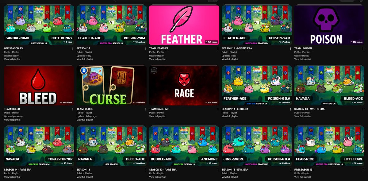AxieOriginsMeta's tweet photo. Remember, there are playlists to learn and see what teams were used last season. If you want to look back at the teams from 10 seasons ago, you’ll find them too many memories are saved there. 

Here the link: 
https://t.co/gCDNIoCMTL https://t.co/xY90XMC414
