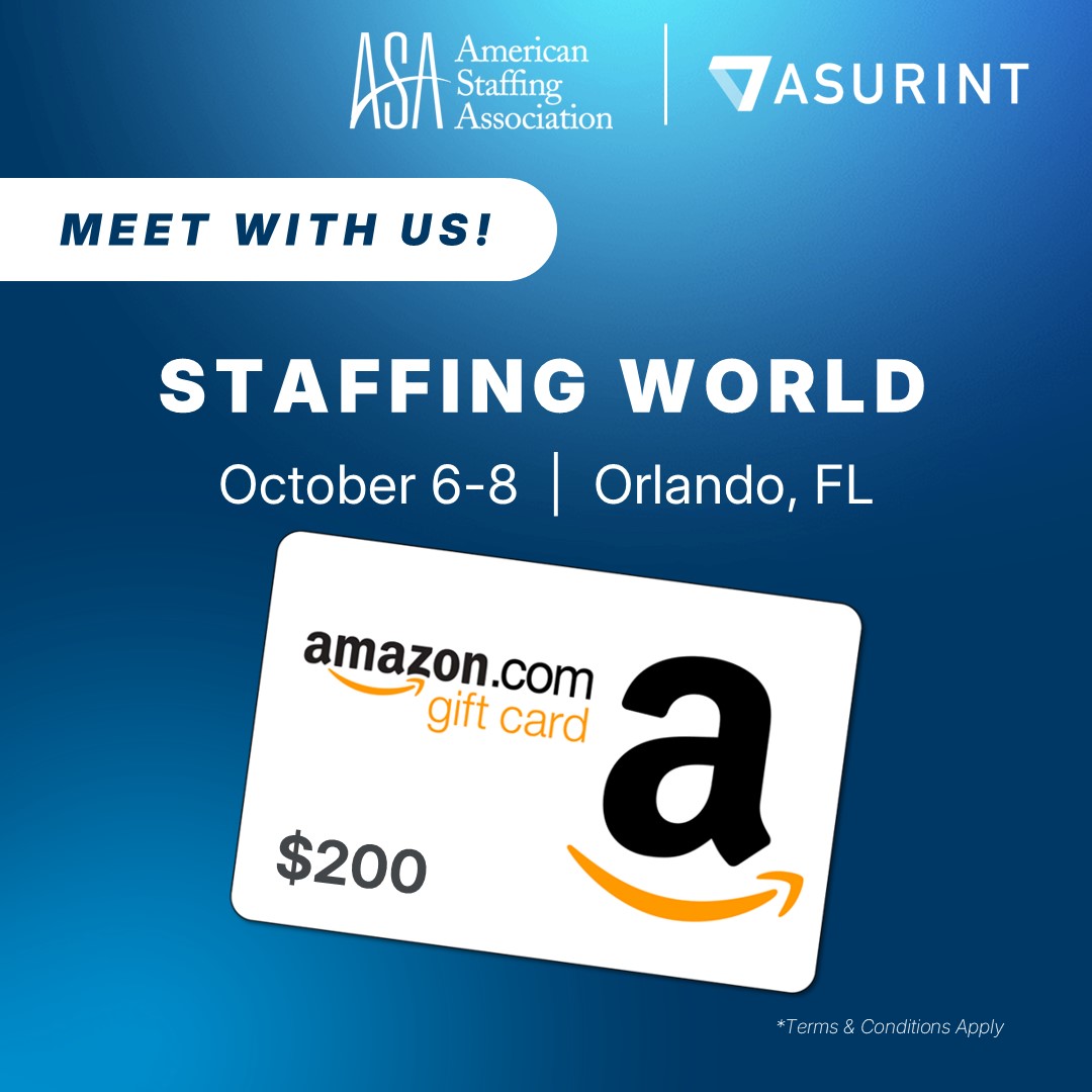 Heading to Orlando next week for the American Staffing Association's Staffing World?

Swing by booth 1305 to learn about our unique SureSearch™ technology to help you streamline your hiring process AND enter our $200 amazon gift card raffle!

bit.ly/473otwZ 

#SW2025