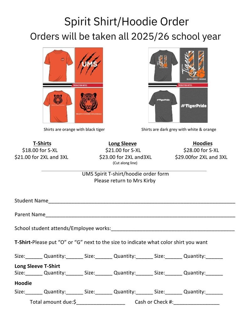UMS shirts are here.  Show your Tiger Pride!