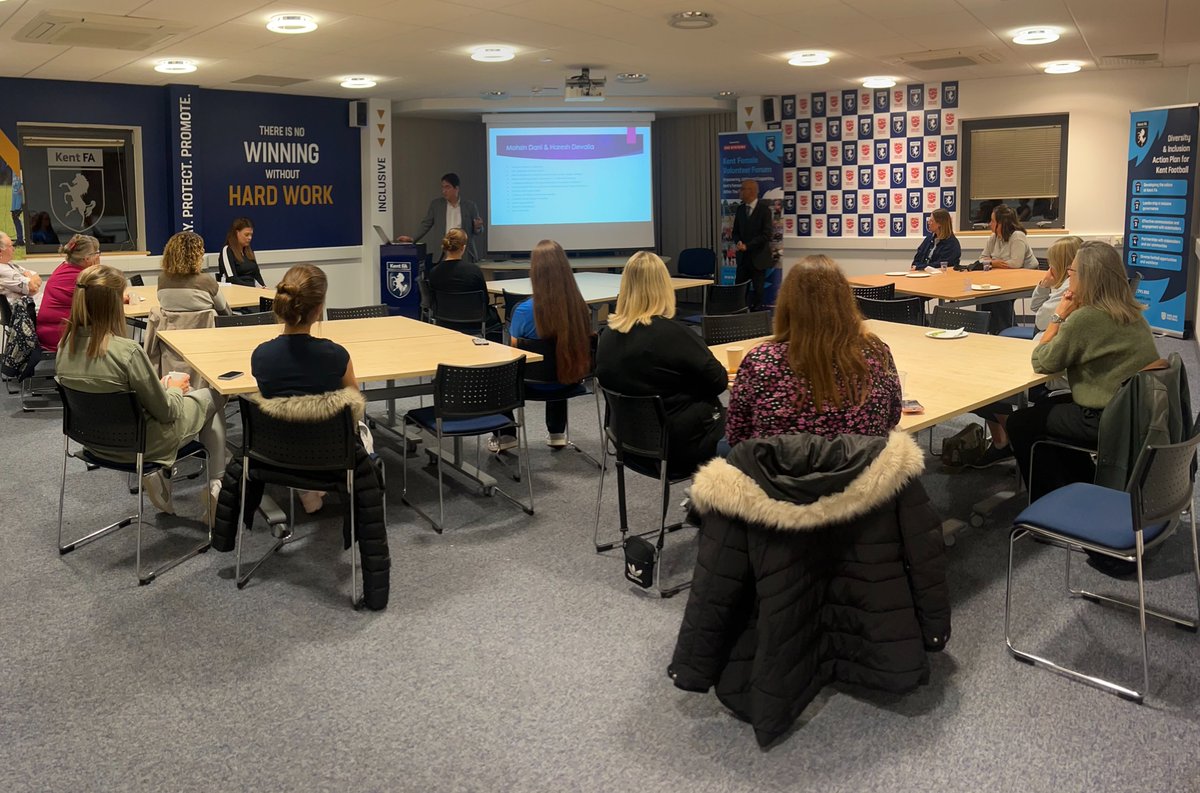 KentFA's tweet photo. Together We Rise: Empowering Female Volunteers in Kent Football 🙌

On Monday, we were thrilled to welcome female volunteers from across Kent to our first Female Volunteer Forum of the season, proudly supported by @BAESystemsplc.

This session focused on female health, shining a spotlight on breast care and menopause, two important topics that can often be overlooked in sport.

Hosted by our Women & Girls Football Development Officer, Sam Buttress, the evening featured inspiring and informative talks from medical experts, including Mr Haresh Devalia, Mr Mohsin Dari, and Miss Anne Henderson from @KIMShospital, who shared valuable insights to help educate, support, and empower our incredible female volunteer workforce.

A huge thank you to our brilliant speakers and an even bigger thank you to all the amazing women who gave up their time to join us, connect, and learn together. You are the heartbeat of grassroots football across Kent.👏

Missed this one? Don’t worry! Our next Female Volunteer Forum will take place on 8th December so keep an eye out for details coming soon!📅