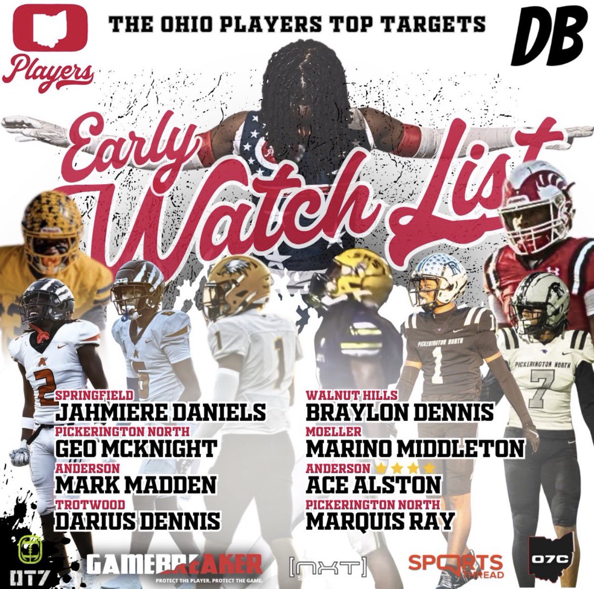 🔥🏈DB Early Watchlist Alert!!! 🔥🏈

Jahmiere Daniels- <a href="/Miere_Daniels/">Jahmiere Daniels</a> Springfield
Geo McKnight-<a href="/geordanmckn1ght/">Geo Mcknight</a>  Pickerington North
Mark Madden- <a href="/MarkMadden2027/">M͙A͙R͙K͙ M͙A͙D͙D͙E͙N͙ ™ ✞</a> Anderson
Darius Dennis- <a href="/Dariuswrld2027/">Darius Dennis</a> Trotwood-Madison
Braylon Dennis - <a href="/BraylonDennis1/">Braylon Dennis 2027 DB</a> Walnut Hills
Marino