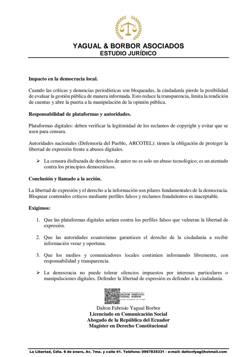 Censura digital disfrazada de derechos de autor en el cantón #LaLibertad: un atentado contra la libertad de expresión. 🔵⚪️🟡

Un perfil falso (Chicas Bellas) bloquea la información local.

#LibertadDeExpresión #DerechosDigitales #NoALaCensura #LaLibertad