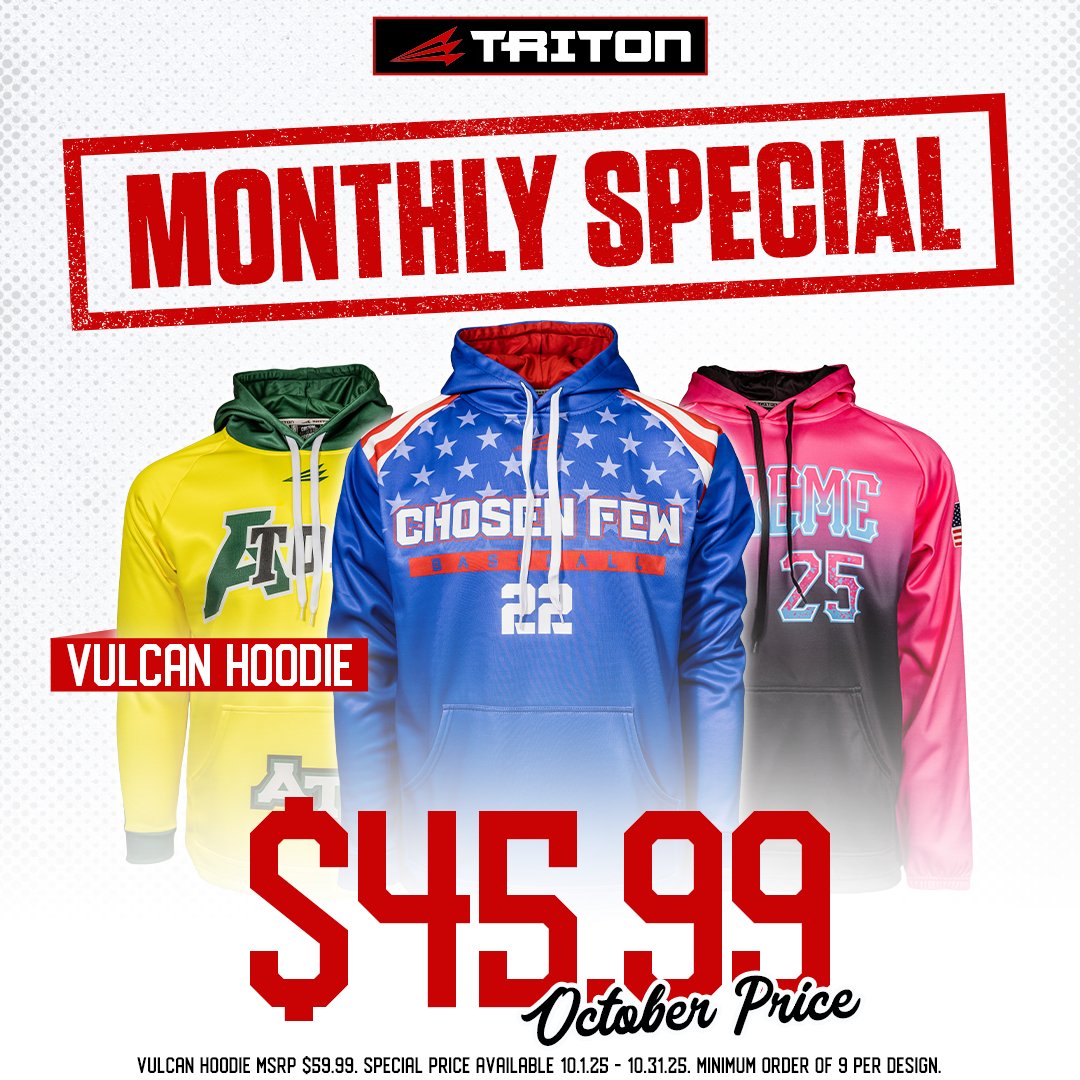 During October, our premium, full-custom Vulcan Hoodie is only $45.99. There's never been a better time to order the highest quality hoodie in the game. Learn more and request your free designs here:
teamtriton.com/vulcan-custom-…

#TeamTriton #Vulcan #Hoodie #Custom #Apparel