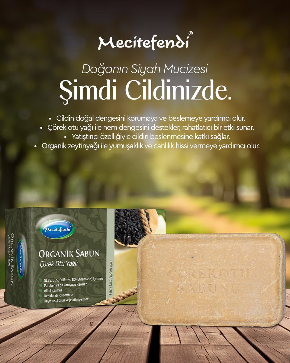 🖤 Doğanın siyah mucizesi şimdi cildinizde! 🖤

Mecitefendi Organik Çörek Otu Sabunu, organik zeytinyağı ve çörek otu yağı ile cildinizi nazikçe temizlerken doğal dengesini korumaya yardımcı olur. 🌿✨

Yumuşaklık, canlılık ve doğallığı bir arada keşfedin. 🌸