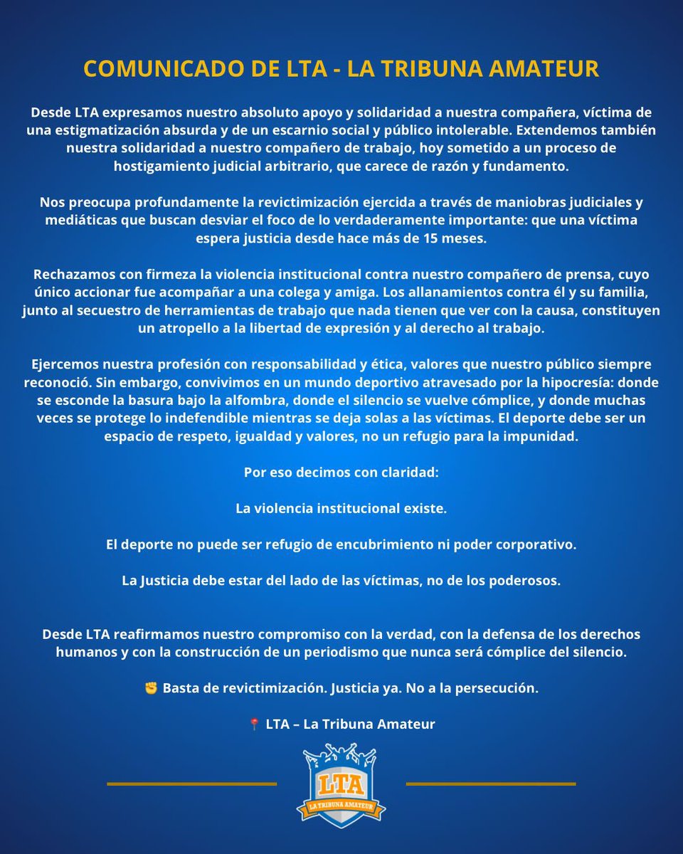 Desde LTA expresamos nuestro absoluto apoyo y solidaridad a nuestra compañera, víctima de una estigmatización absurda y de un escarnio social y público intolerable. Extendemos también nuestra solidaridad a nuestro compañero de trabajo, hoy sometido a un proceso de hostigamiento…