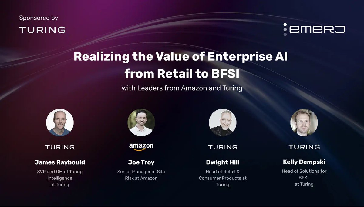 Emerj's tweet image. Leaders from @amazon and @turingcom highlight how AI in retail and BFSI drives measurable results: starting small, human-in-the-loop, and targeting high-impact workflows. Explore full insights:
emerj.com/realizing-the-…