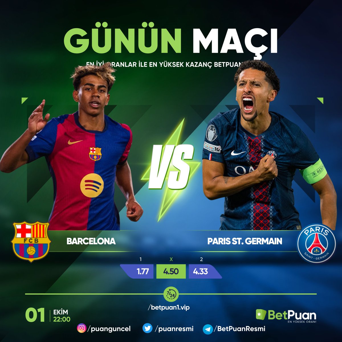 🥇 ŞAMPİYONLAR LİGİNDE KAZANDIRAN YÜKSEK ORANLI KARŞILAŞMAR BETPUAN'DA SİZLERLE⚡️
🏆 GÜNÜN POPÜLER KARŞILAŞMASI

▶️ #BARCELONA ⚽️ #PSG

🎯 ETKİNLİKLERİMİZE KATILIN SİZLER DE KAZANIN! betpuan1.vip

#betpuanguncel #puangiris #puancom #canlitv #kesintsiziyayin #puanvip