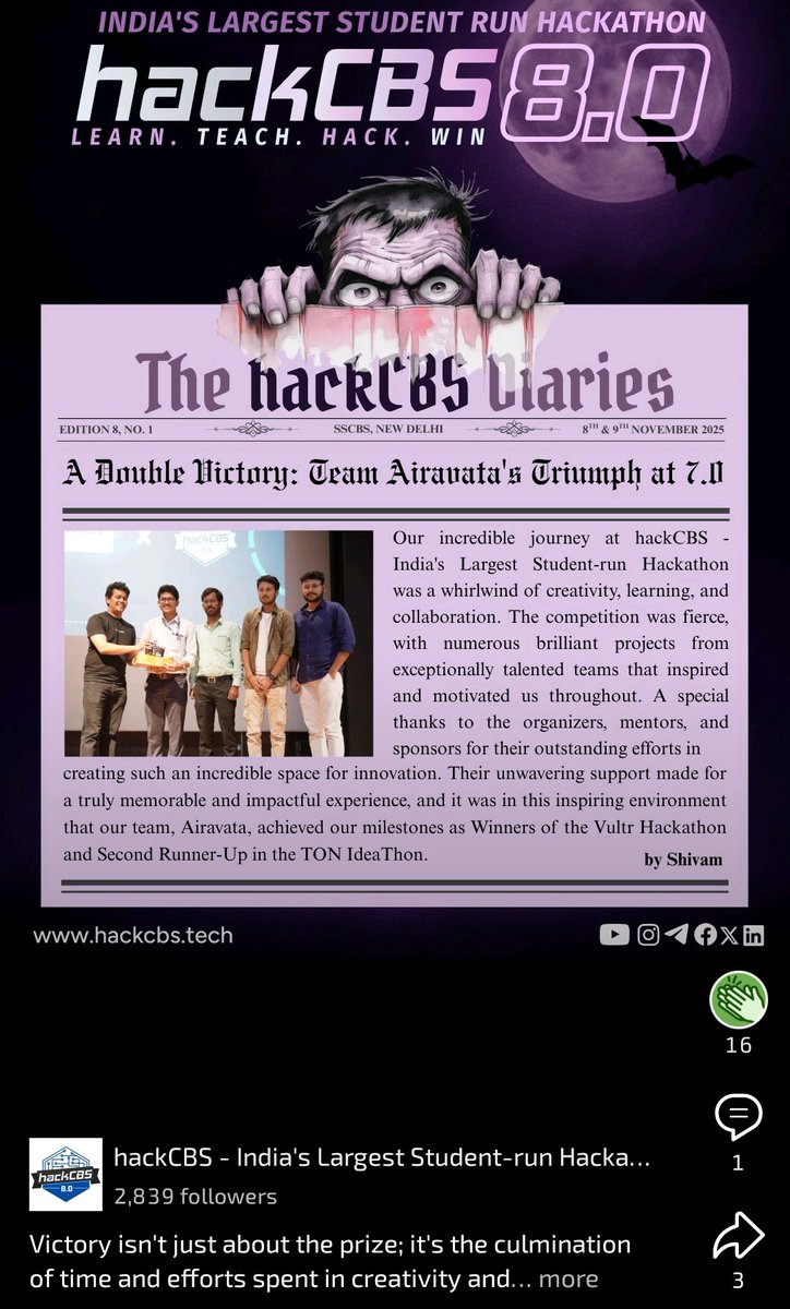 the <a href="/hackCBS/">hackCBS 8.0</a> 7.0 throwback just dropped 🤌
Fantastic vibe, great mentors, and even better coffee. an absolute must-do experience for any student dev. 
kudos to the team!
