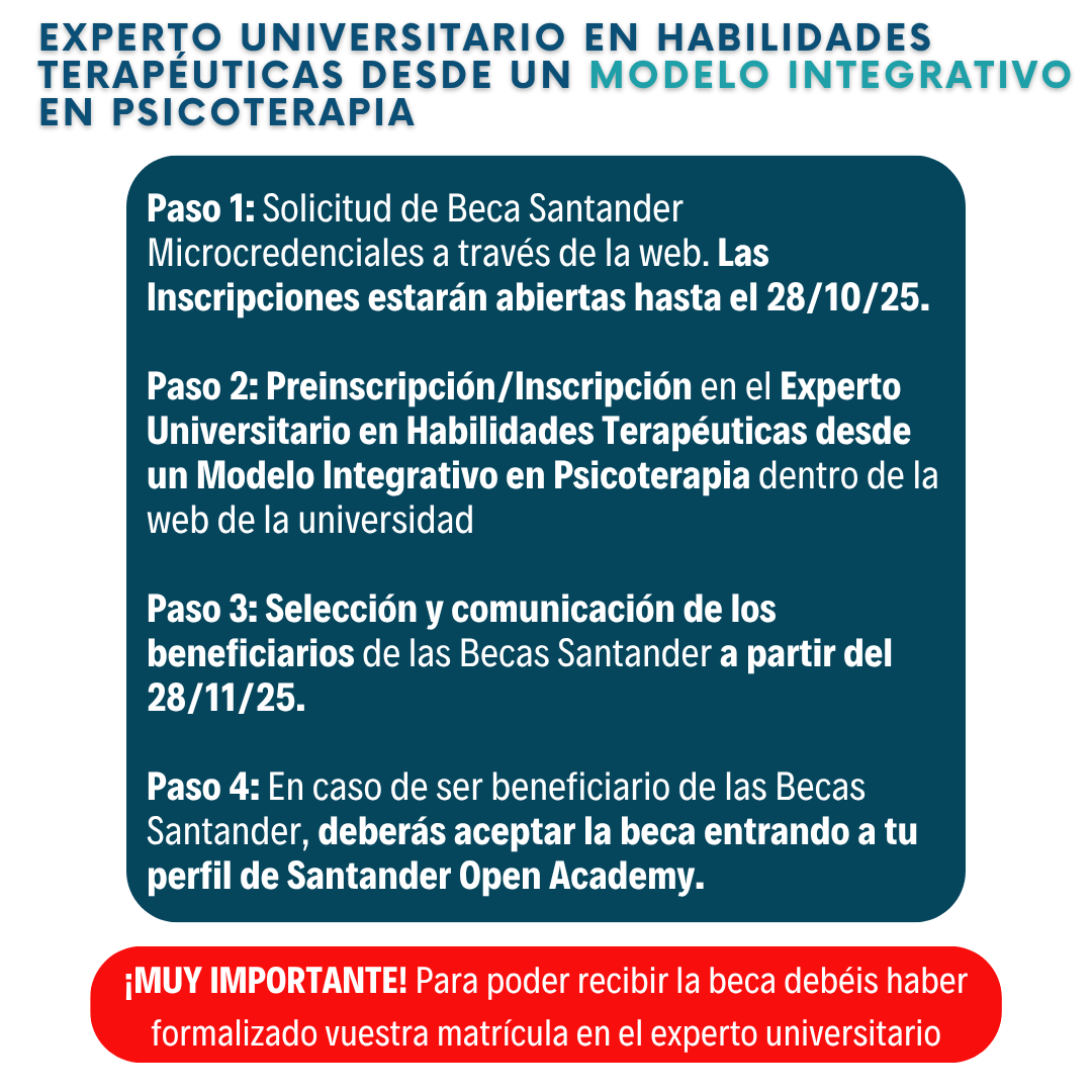 aiglevalencia's tweet photo. #Becas para la realización del #Experto Universitario en Habilidades Terapéuticas desde un Modelo #Integrativo en #Psicoterapia
✅ Alumnos residentes en España y fuera
✅ Hasta 300 euros de descuento en matrícula 
✅ Inscripciones hasta el 28/10
Más información: https://t.co/T4gMxgSv53