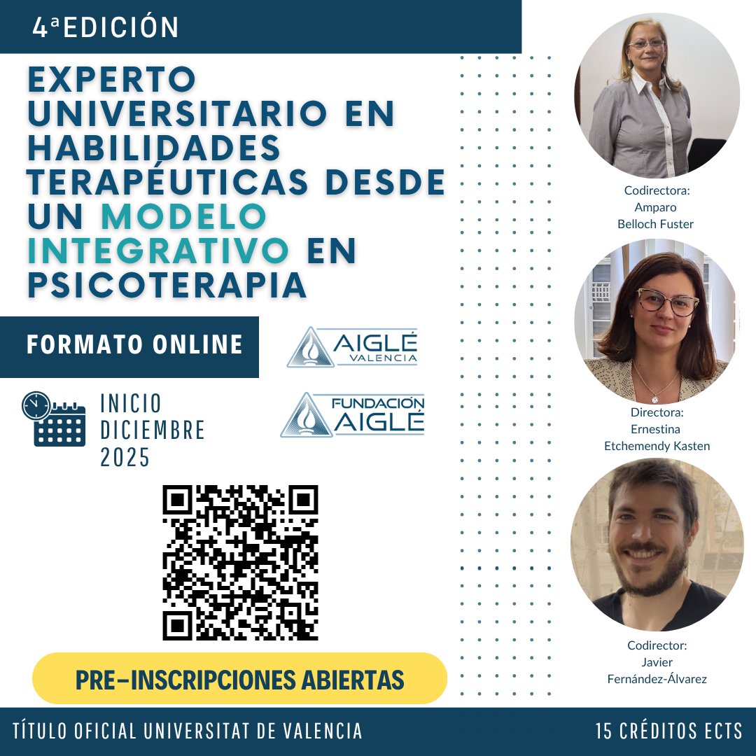 AIGLÉ Valencia (@aiglevalencia) on Twitter photo #Becas para la realización del #Experto Universitario en Habilidades Terapéuticas desde un Modelo #Integrativo en #Psicoterapia
✅ Alumnos residentes en España y fuera
✅ Hasta 300 euros de descuento en matrícula 
✅ Inscripciones hasta el 28/10
Más información: #Becas para la realización del #Experto Universitario en Habilidades Terapéuticas desde un Modelo #Integrativo en #Psicoterapia
✅ Alumnos residentes en España y fuera
✅ Hasta 300 euros de descuento en matrícula 
✅ Inscripciones hasta el 28/10
Más información:
