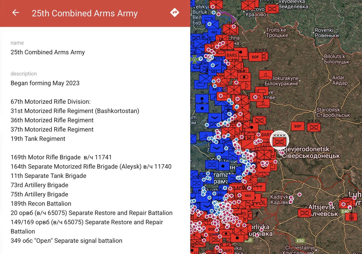 JanR210's tweet image. 5/n
- 25 Armia:
[67 DZ (31, 36, 37 pz, 19 pcz), 164 BZ, 169 BZ, 11 BPanc, 73 BA, 157 BLog, (?) pułk Specnazu, 26 bdow]