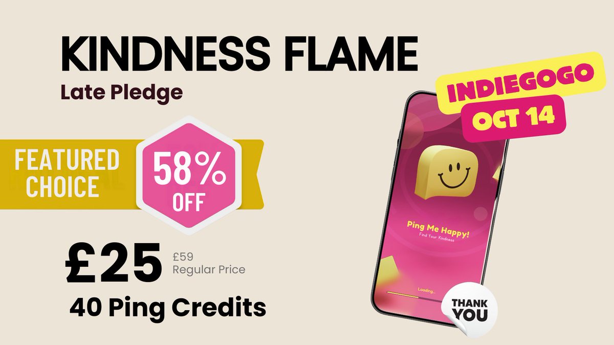 pingmehappy's tweet photo. ✨ £25 pledge = 58% off your first Ping Me Happy reward 🎉
Skip stamps. Save money. Spread kindness.
🚀 Indiegogo Oct 14 — don’t miss it!
#PingMeHappy #FindYourKindness #Indiegogo #SuperEarlyBird #WallofKindness https://t.co/X3v7iySyWo