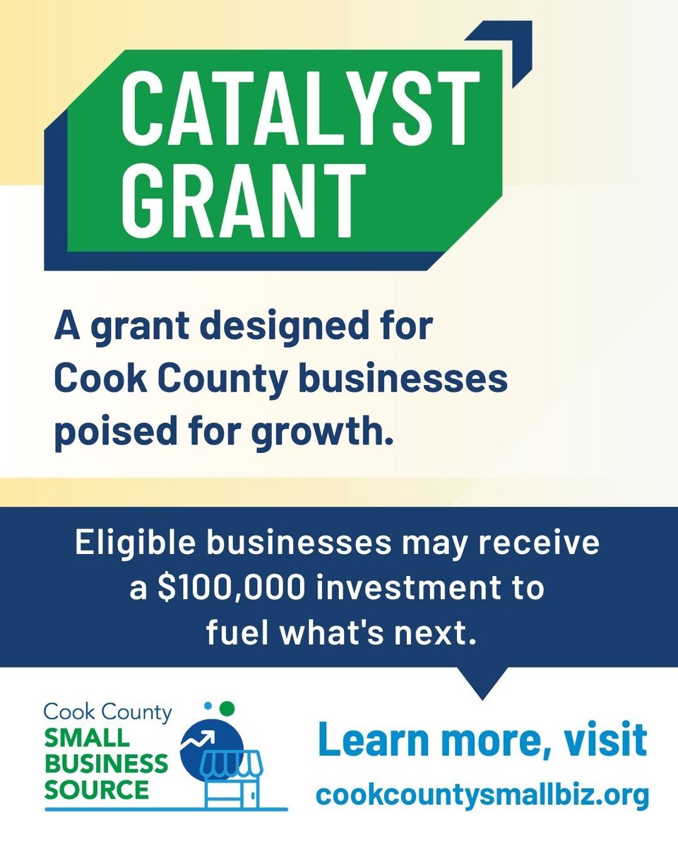 IMEC (@imecillinois) on Twitter photo Cook County businesses: A new funding opportunity is here.
We’re proud to share the Catalyst Grant, Cook County’s latest investment in businesses that are ready to catalyze their growth.
Apply by October 31 at 5 pm
Learn more and apply: bit.ly/3KQypRO
<a href="/cookcountygov/">Cook County Government</a> Cook County businesses: A new funding opportunity is here.
We’re proud to share the Catalyst Grant, Cook County’s latest investment in businesses that are ready to catalyze their growth.
Apply by October 31 at 5 pm
Learn more and apply: bit.ly/3KQypRO
<a href="/cookcountygov/">Cook County Government</a>