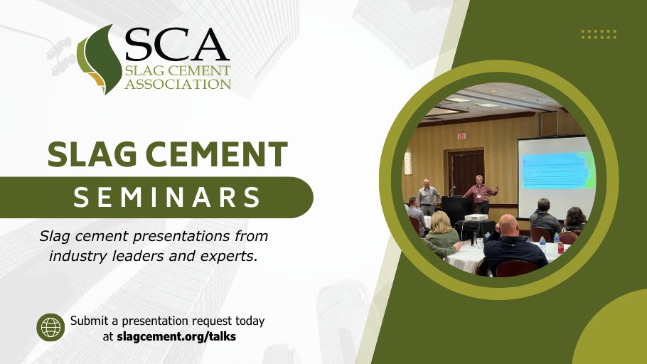 Interested in learning more about #slagcement? #SCA can provide industry leaders and experts to present on the benefits of utilizing slag cement to your company or organization! Learn more at slagcement.org/talks.