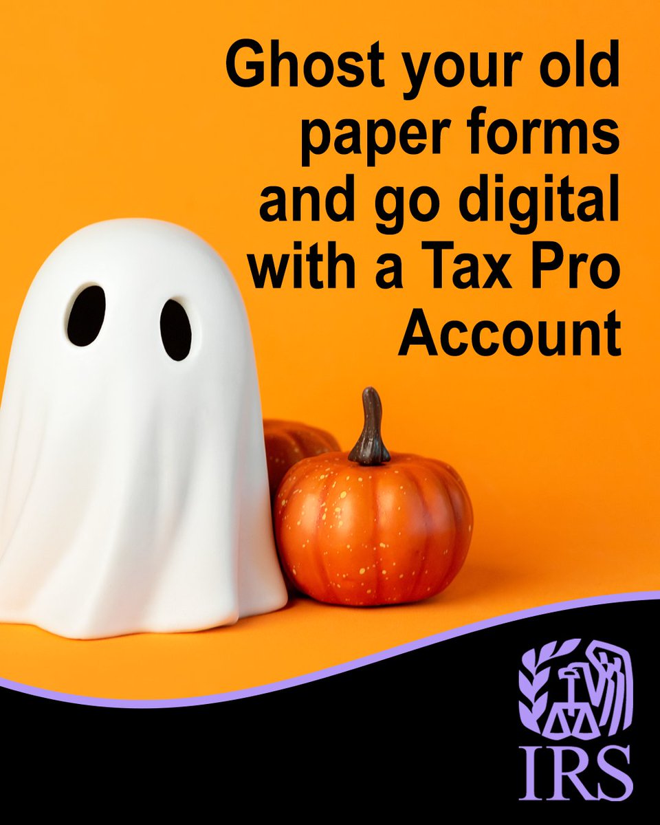 #TaxPros: Ghost your old paper forms and go digital with a Tax Pro Account. Work directly with your clients on a digital platform, shortening processing times and eliminating the need to fax, mail or upload documents. Learn more: irs.gov/taxproaccount #IRS