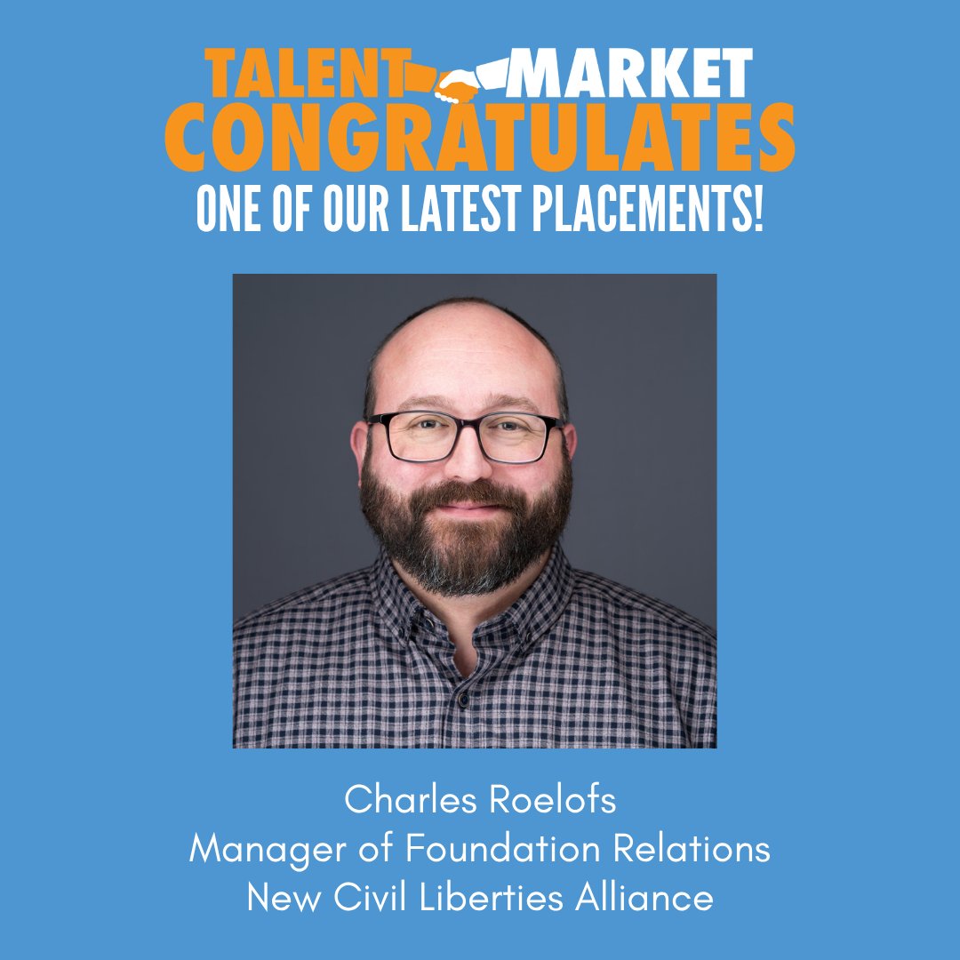 TalentMarket's tweet image. 🎉🎉 Congratulations to recent Talent Market placement, Charles Roelofs, for joining @NCLAlegal as their new Manager of Foundation Relations! 🎉🎉 #talentmarketplacement #libertyjob