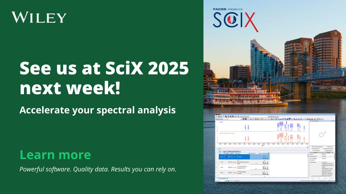 Wiley_Chemistry's tweet photo. Attending #SciX2025 next week? Join us #Wiley Booth 217 to learn more our our comprehensive software and database libraries. 

We’ll be showcasing our latest product releases, including Trendfinder, a new tool for Principal Component Analysis (PCA). 

https://t.co/W2Kc7DRLwT https://t.co/HYsPa6PIXR
