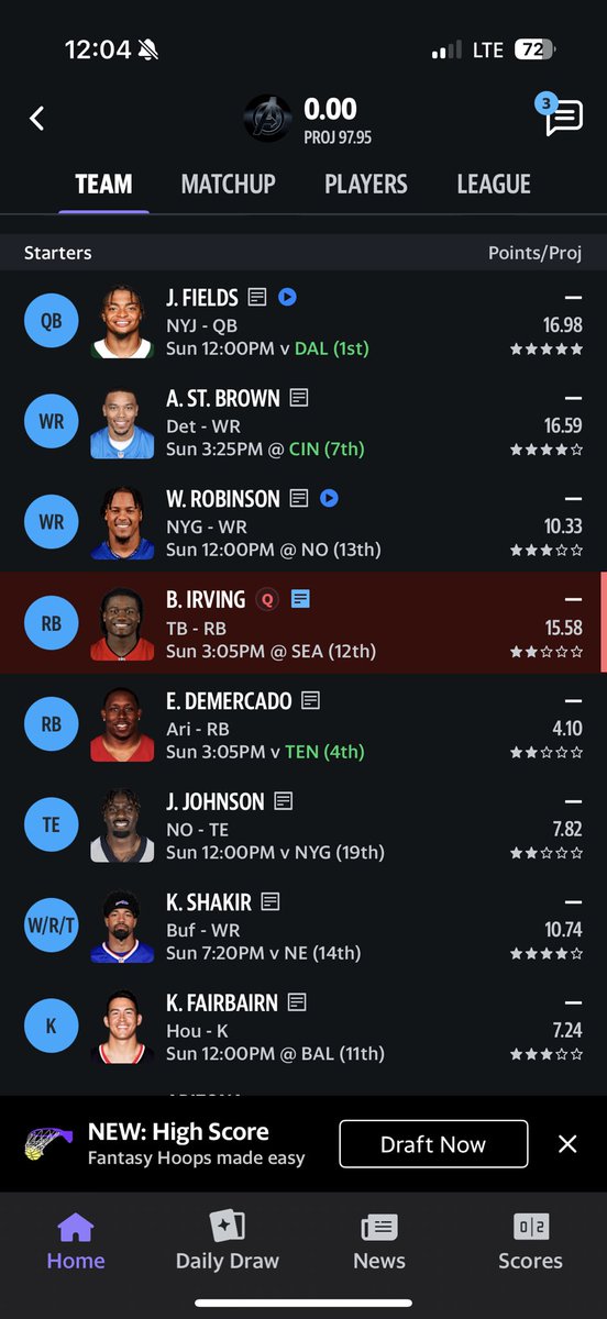 It’s week 5 and my lineup looks like this😭