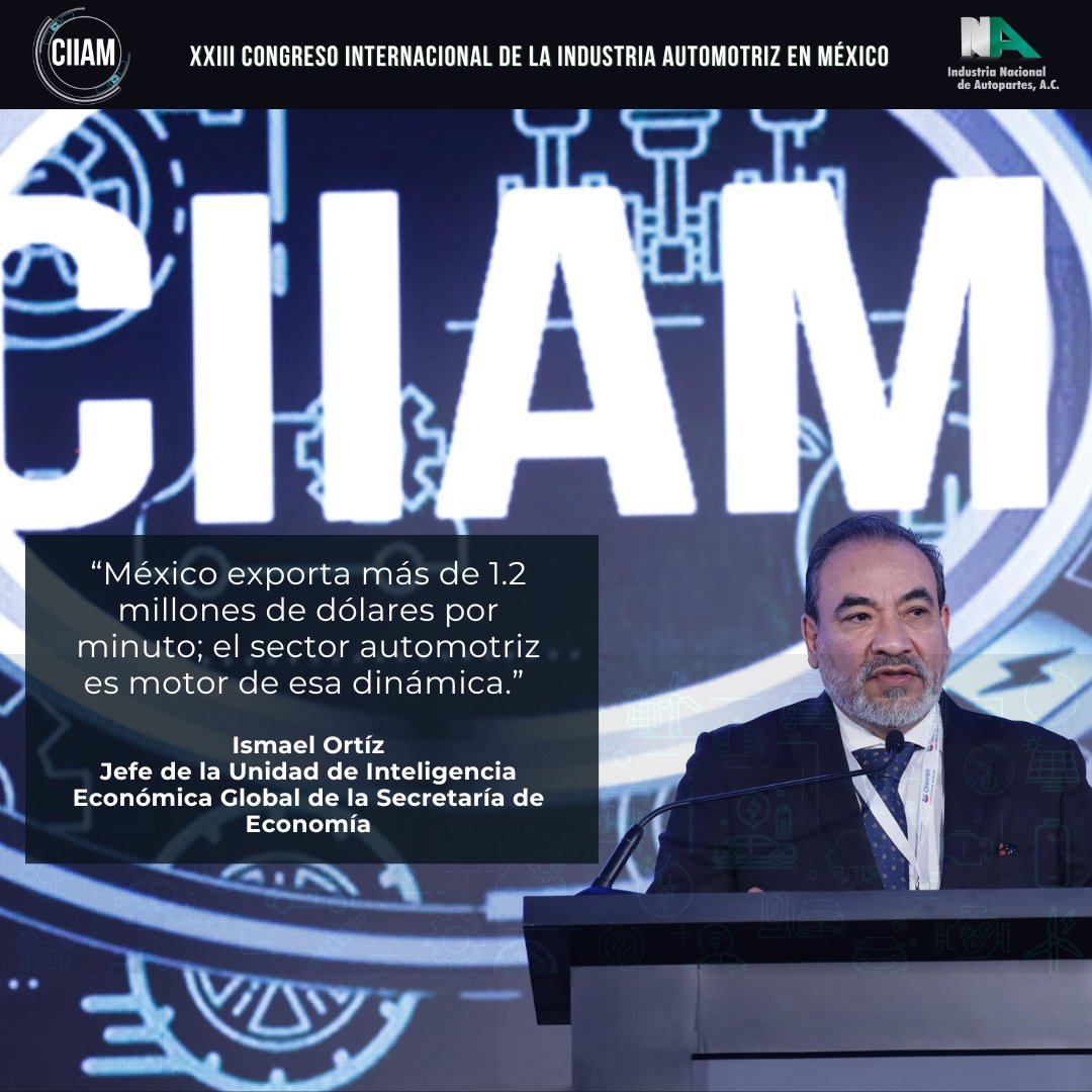inaoficialmx's tweet photo. 🚗🌎 #CIIAM2025 | Ismael Ortíz, Jefe de la Unidad de Inteligencia Económica Global de la @SE_mx, resalta el papel estratégico de México en la industria automotriz.

Con visión de futuro, buscamos aprovechar esta ola de transformación y consolidar el liderazgo en Norteamérica. https://t.co/w6jasaU1TS