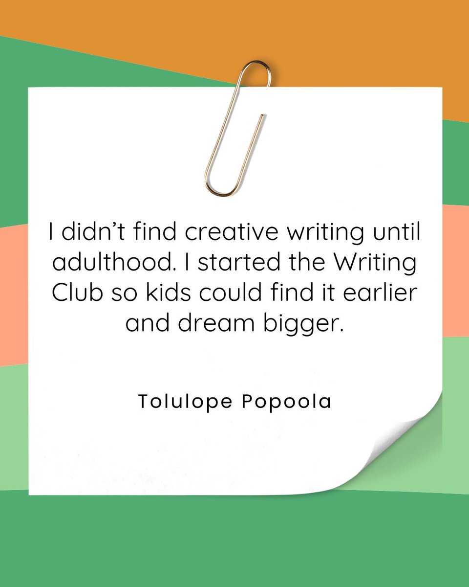 TolulopePopoola's tweet photo. I didn’t find creative writing until adulthood. I started the Creative Writing Club so kids could find it earlier and dream bigger. 😊 

#dreams #goals #writing #editing #keepwriting #winning #creativewriting #creativewritingclub #TolulopePopoola #AccomplishPress #amwriting https://t.co/wKuaptagIi