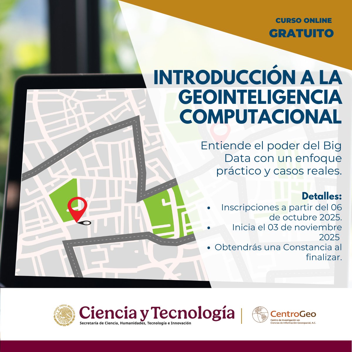 ¡INSCRIPCIONES A PARTIR DEL 06 DE OCTUBRE 2025!
Curso 100% online GRATUITO.
Más información: linktr.ee/cgeo
.
.
#cursoonlinegratuito #cursoonline #cursogeointeligenciacomputacional #cursobigdata