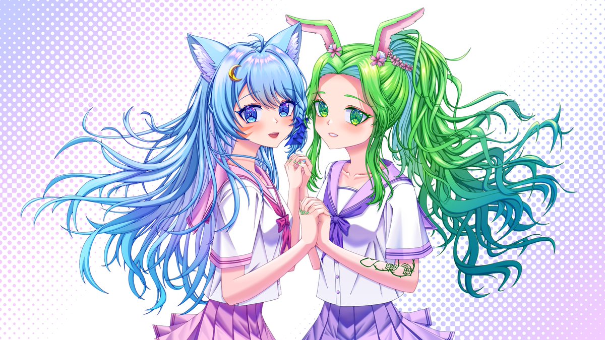 Schoolgirl for a day w/ <a href="/TalivasCali/">Tali 💚✨💮</a> 😊
🎨: <a href="/NanaNijuyo/">saiful_ip || Artwork</a>
#ArtCommission #MewmiArt
