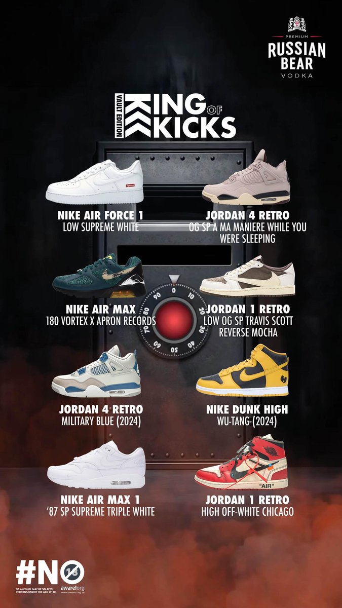 Is your sneaker collection untouchable? 👀

Drop your hottest sneaker pics in the comments &amp; tag <a href="/RussianBearSA/">Russian Bear Vodka</a> 😍

Time to crown a new #KingOfKicks 🤭