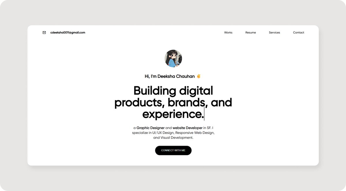 ArjunaCode's tweet image. #project16 Complete!

HTML + CSS + responsive. 
Design a portfolio landing page to practice CSS properties and HTML tags. 

CSS properties like:- 
1. flexbox 
2. Use a Semantic tag 
3. Hover effect 
4. Position (Relative &amp;amp; absolute)

#HTML #CSS #Frontend #WebDev #Frontend