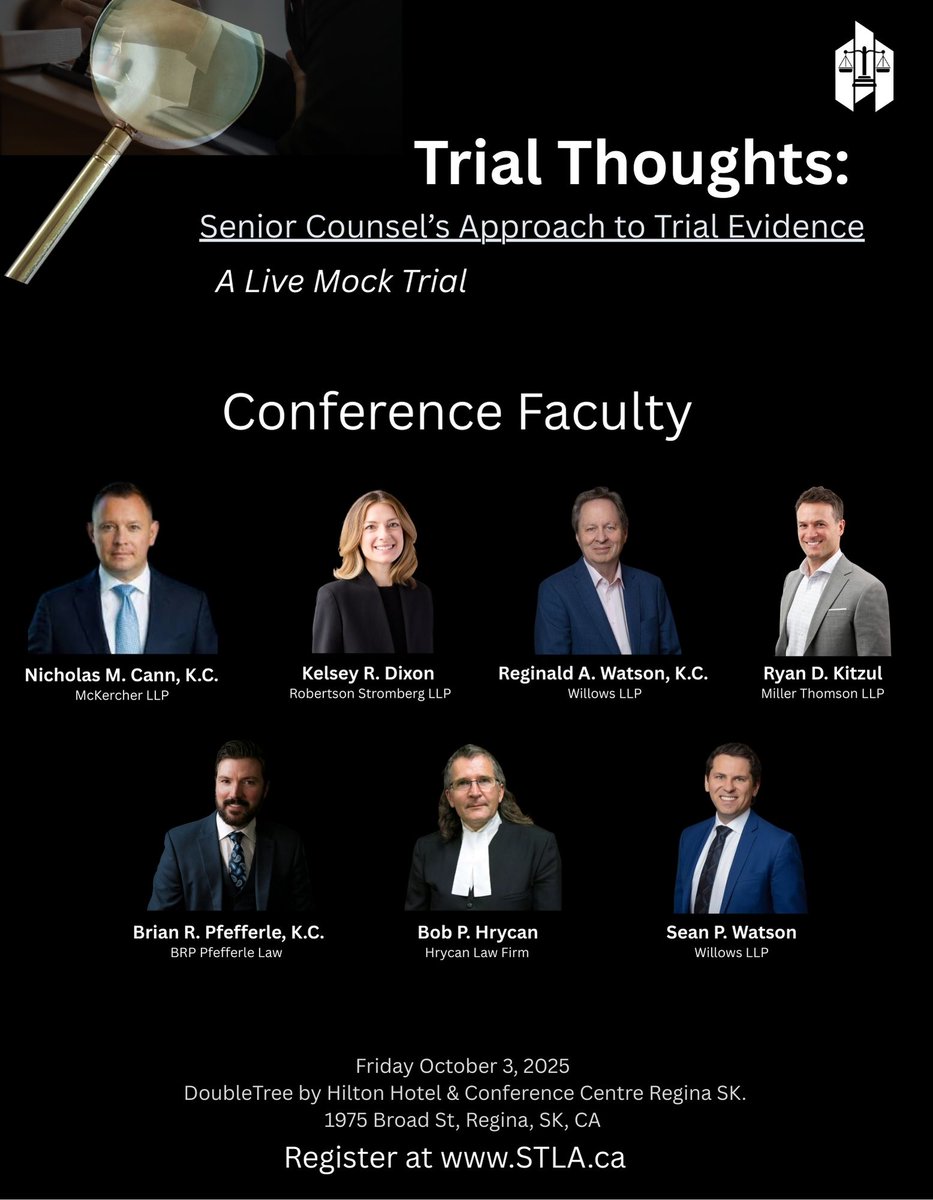 SaskTLA's tweet photo. Registration Closes Today!
Watch as top litigators go head-to-head in a live mock trial.
Get inside their minds: what they're trying to achieve &amp; why.

Ready for the ultimate learning experience? Register now at:

Register here:
 https://t.co/oC4luQBHZU https://t.co/1xgjsr9sGi