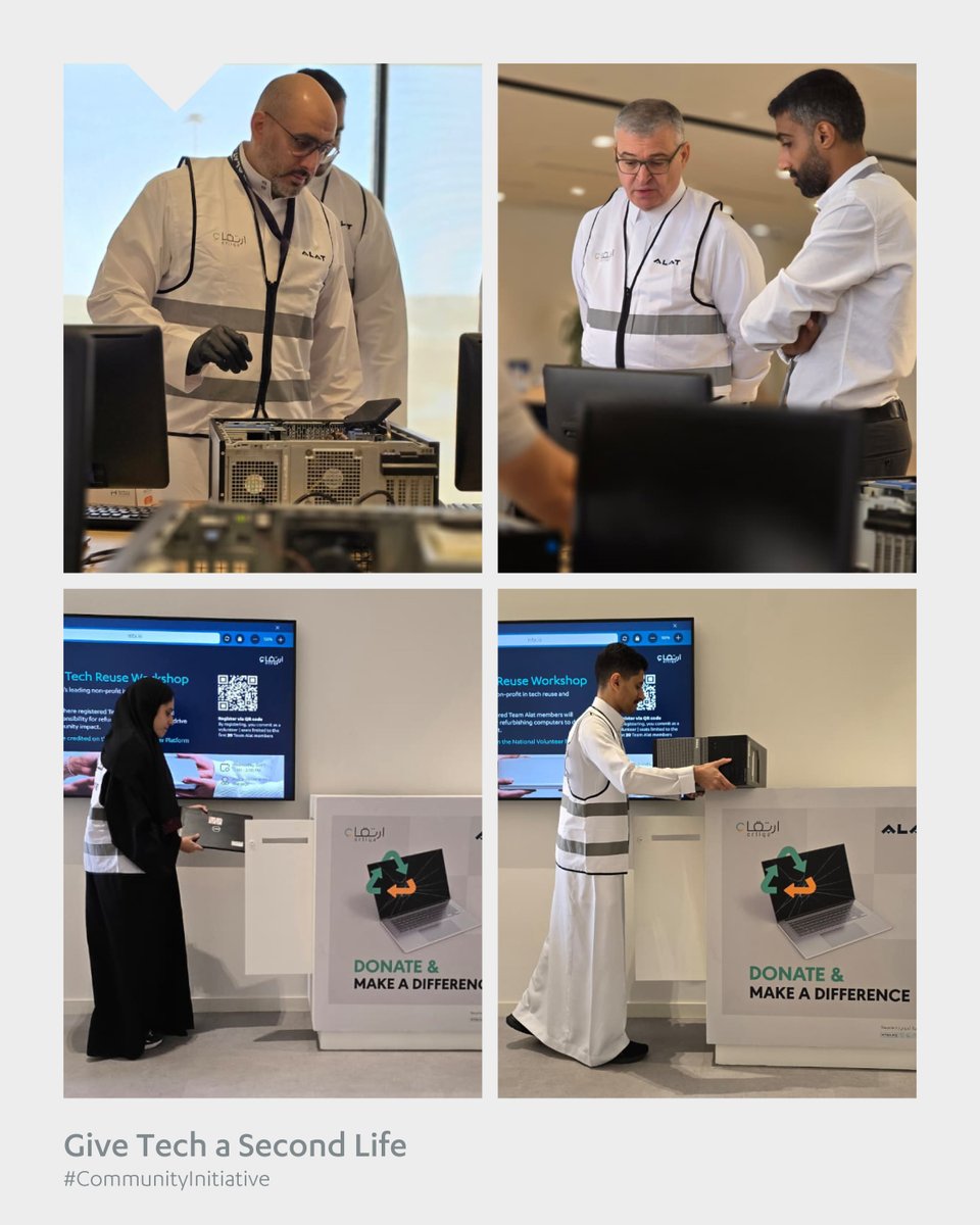 alat_tech's tweet photo. شارك #فريق_آلات في ورشة تطوعية عملية مع جمعية ارتقاء لإعادة تأهيل الأجهزة التقنية، تعلّم خلالها على تفكيك الأجهزة، ومسح البيانات مع إصدار شهادة، وتثبيت البرامج وتركيب القطع.

فخورون بروح العمل الجماعي التي أظهرها كل من شارك سواء من #آلات أو جمعية ارتقاء.

#لصناعة_غد_أفضل #مسؤولية_مجتمعية #رؤية_السعودية_2030 

Small actions. Big impact.

With @1Ertiqa a Saudi non-profit refurbishing technology to cut e-waste and empower communities, #TeamAlat restored devices for schools across Saudi Arabia.

Thank you to every volunteer who made it possible.

#Alat #TomorrowMadeBetter #CommunityInitiative