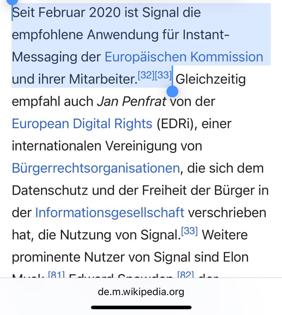 Das ist besonders ironisch, da Signal explizit von der Europäischen Kommission empfohlen wird. Für sichere Kommunikation.