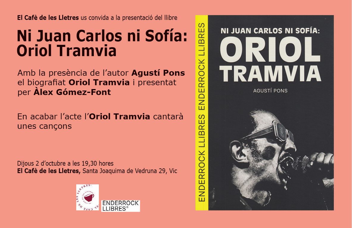 Demà dijous seré al Cafè de les lletres de #Vic presentant el llibre sobre l'Oriol Tramvia que ha escrit Agustí Pons. Amb l'autor i el biografiat que també ens cantarà unes cançons.