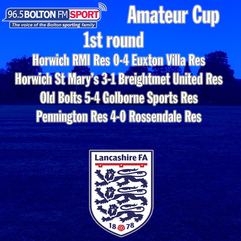 <a href="/oldboltsafc/">Old Boltonians AFC</a> staged a remarkable comeback from 4-1 down to beat Golborne Sports Reserves 5-4 and <a href="/StHorwich/">HorwichStMarysJFC</a> along with <a href="/pennington_fc/">Pennington Football Club</a> Reserves also made it through to the next stage to be played later in October.