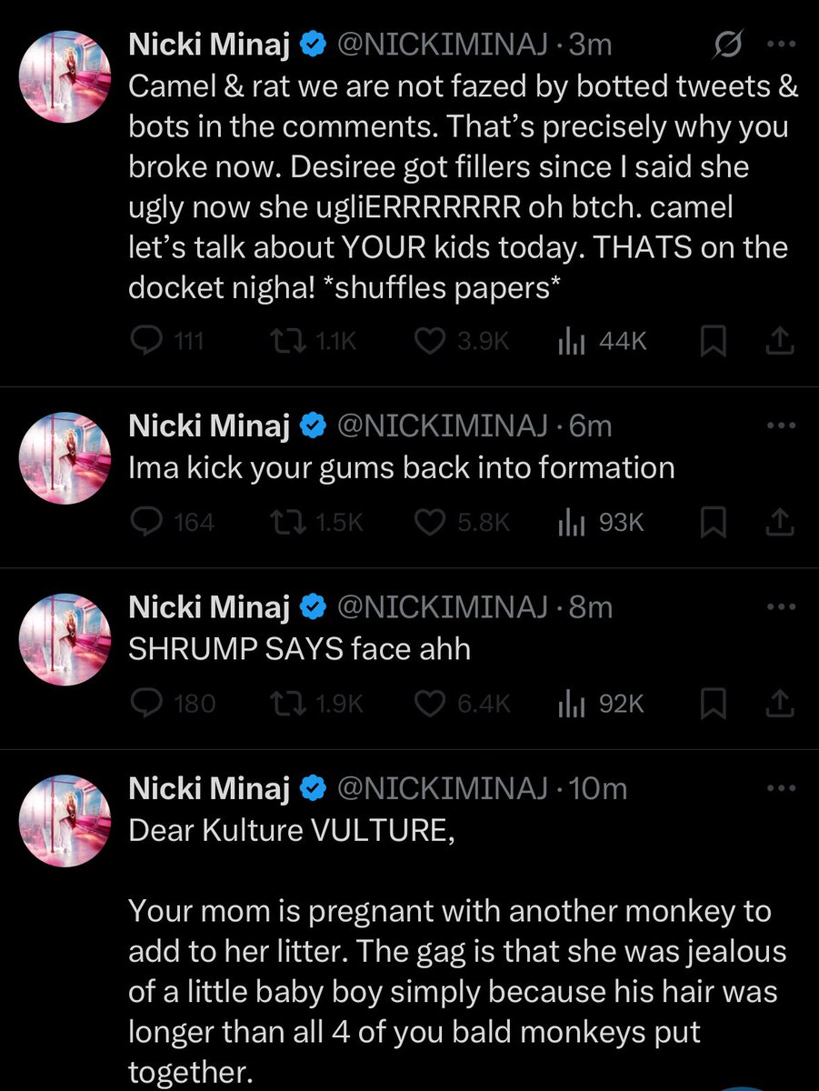 ThereGoTerry's tweet photo. and NOW she’s talking about Jay Z and Beyoncé kids AND instructing her barbz to attack people? This is a CULT. I don’t wanna hear nothing, because this lady and her legion of fools are crazed puppets are possessed. https://t.co/r39FZYiz9h