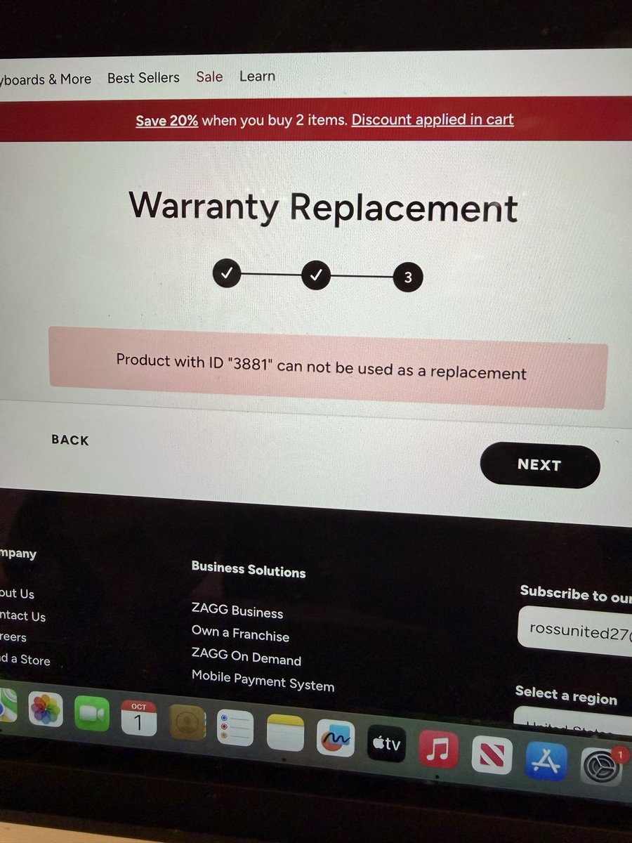 SamBossRoss's tweet image. @ZAGGdaily what’s with this error when trying to warranty iPhone 17 pro screen protector that’s cracked?