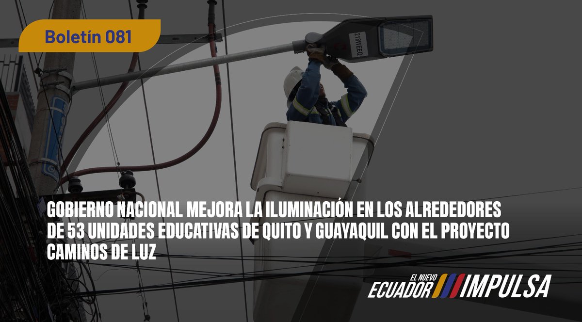 📍[ENTÉRATE]

✅Con el objetivo de fortalecer la seguridad ciudadana y mejorar la calidad de vida de estudiantes, familias y comunidades, el Gobierno de El Nuevo Ecuador avanza en la ejecución del proyecto “Caminos de Luz”.

🔸Más en▶️ acortar.link/nqu3YI

#ElNuevoEcuador