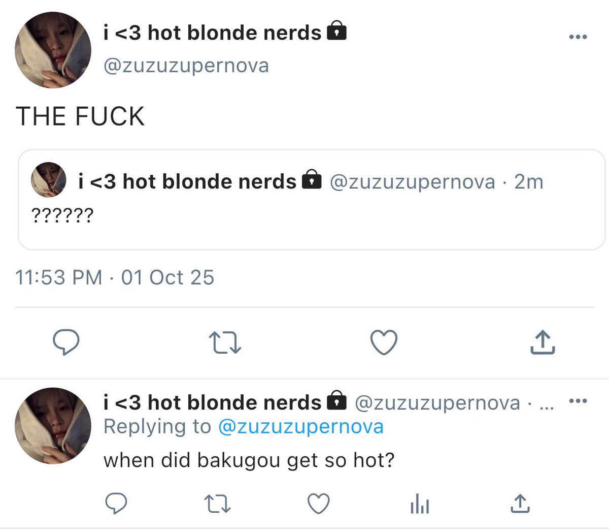 bkacchn's tweet photo. — when did you get hot? 🫣

#bkdk #dkbk socmed au wherein 

– katsuki, the nerd of the company suddenly gets a complete makeover to woo his long time crush and coworker, izuku. https://t.co/NvXZXZgECg