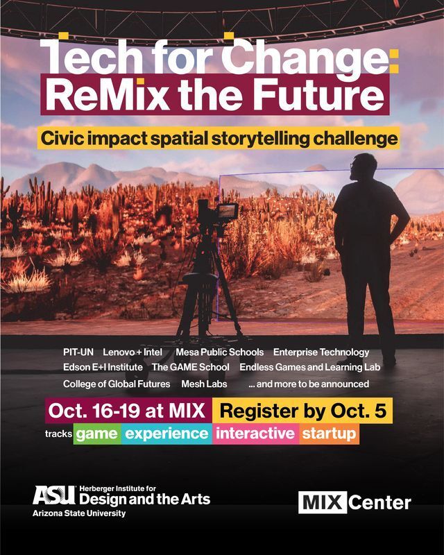 realityhackmit's tweet image. Reality Hack is heading to ReMix the Future on Oct. 16-19 at the @asumixcenter!

Register by 10/5 to join us in Mesa, AZ where creators will prototype games, immersive experiences and interactive installations in MIX’s immersive venues for public good.

herbergerinstitute.asu.edu/remix-the-futu…