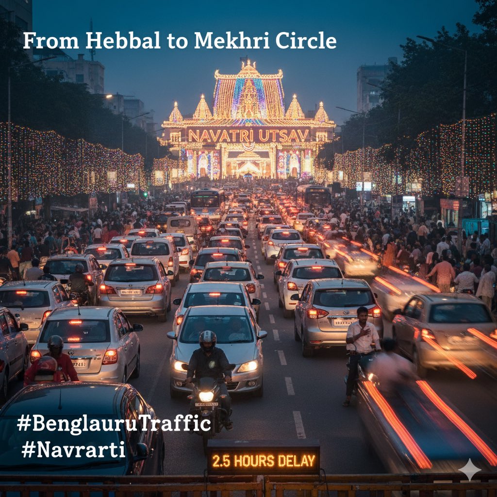 sam3847's tweet photo. Stuck 2.5 hours from Hebbal to mekhri circle because of the #NavratriUtsav.
People are literally suffering in traffic some even risk their lives in medical emergencies. Is it really necessary to conduct such events at the cost of common people’s time, health &amp; safety? https://t.co/Wxc5b3qh5m