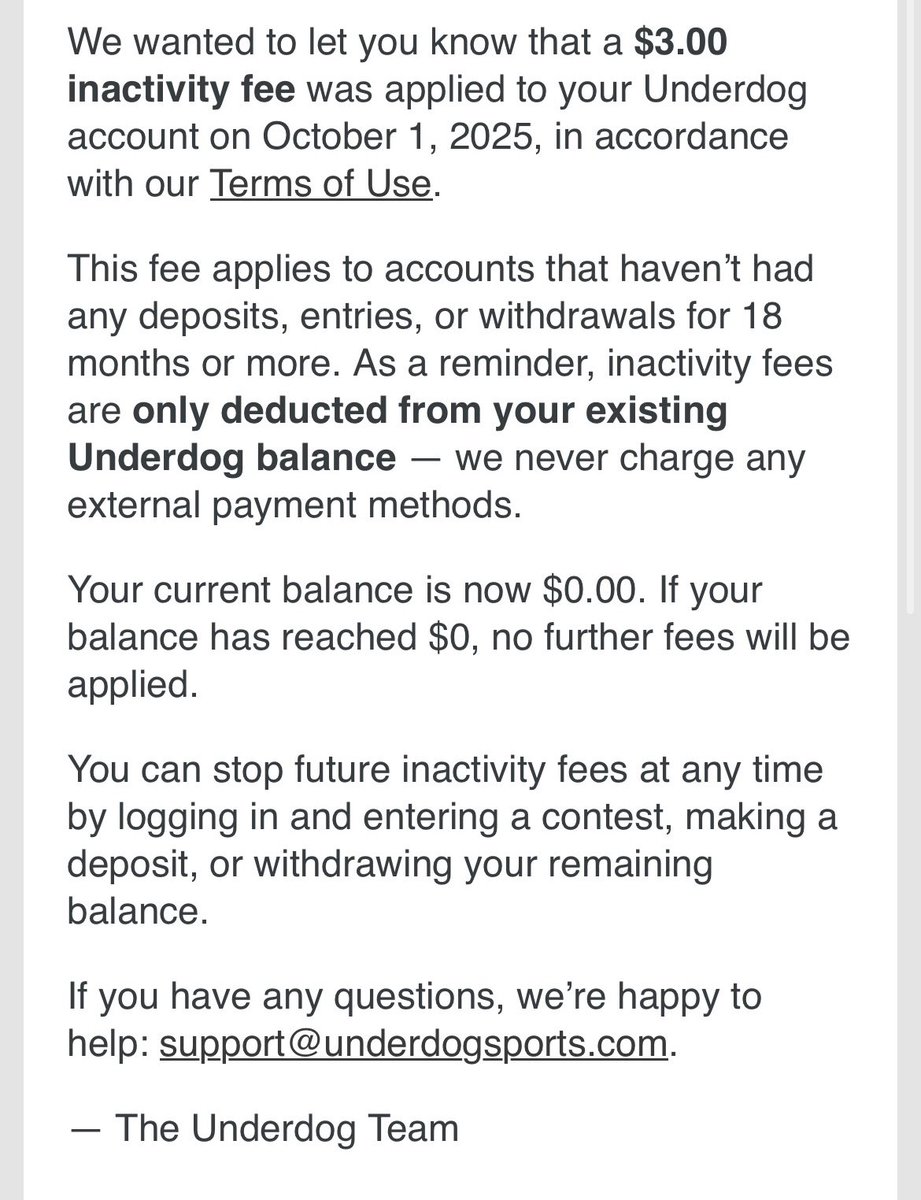 bets_fuzz's tweet image. Buyer beware! @UnderdogNFL is taking money from your account due to “inactivity” if you have money in this app, get it out now before you forget and they take it! @TheJusticeDept @FBI @nflcommish @NFL @DKSportsbook @FDSportsbook @ESPNBET @PrizePicks