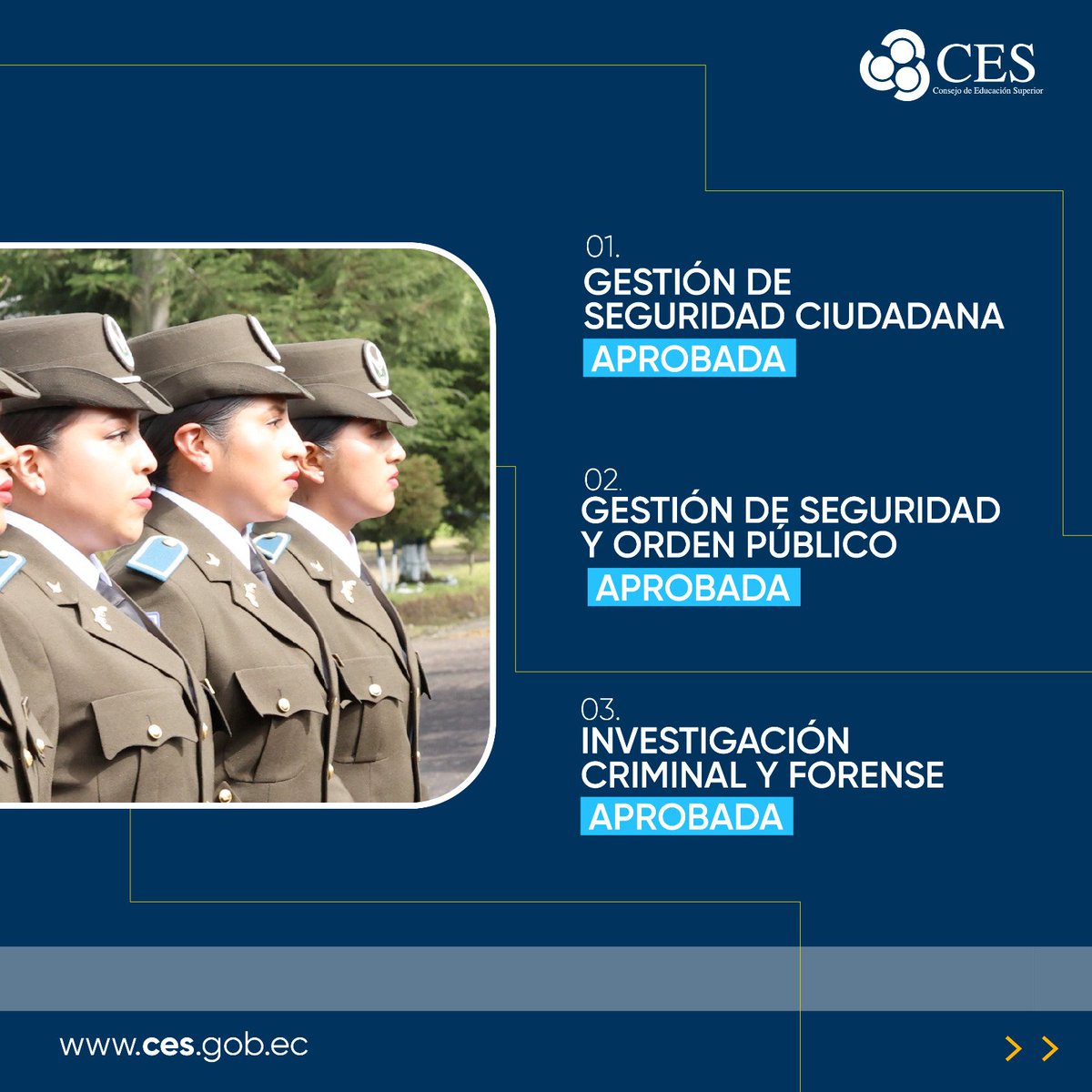 ces_ec's tweet photo. 👮‍♀️👮‍♂️ Hoy, hemos aprobado las primeras 5️⃣ licenciaturas de la Universidad de Seguridad Ciudadana y Ciencias Policiales – @usecipol.

👏 Estas carreras marcan un hito y contribuirán de manera decisiva al fortalecimiento de la seguridad ciudadana y del sistema de educación superior. https://t.co/IO0sKZz2Yx