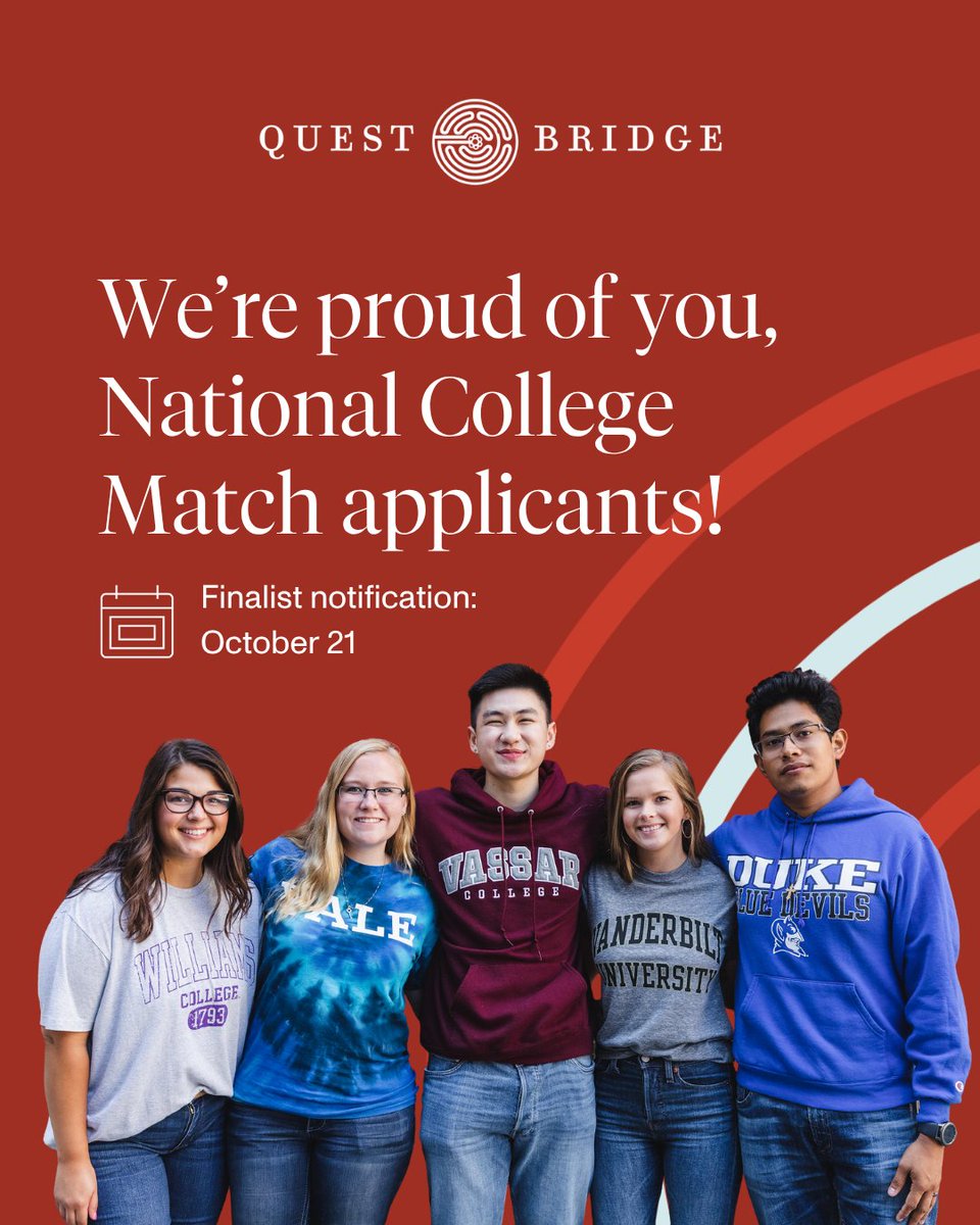 QuestBridge's tweet image. 👏 We&apos;re so proud of all the students who worked hard to submit their National College Match applications and grateful to all of the teachers, counselors, families, and mentors who helped their students dream big!