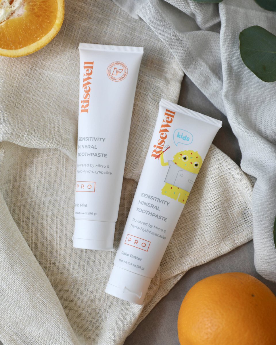 RiseWellCo's tweet photo. RiseWell PRO Mineral Toothpastes use hydroxyapatite to remineralize enamel while delivering advanced whitening and sensitivity relief. Dentist-developed for adults and kids, they’re science-backed and free from added fluoride, SLS, and dyes. https://t.co/MjXohIu5gI