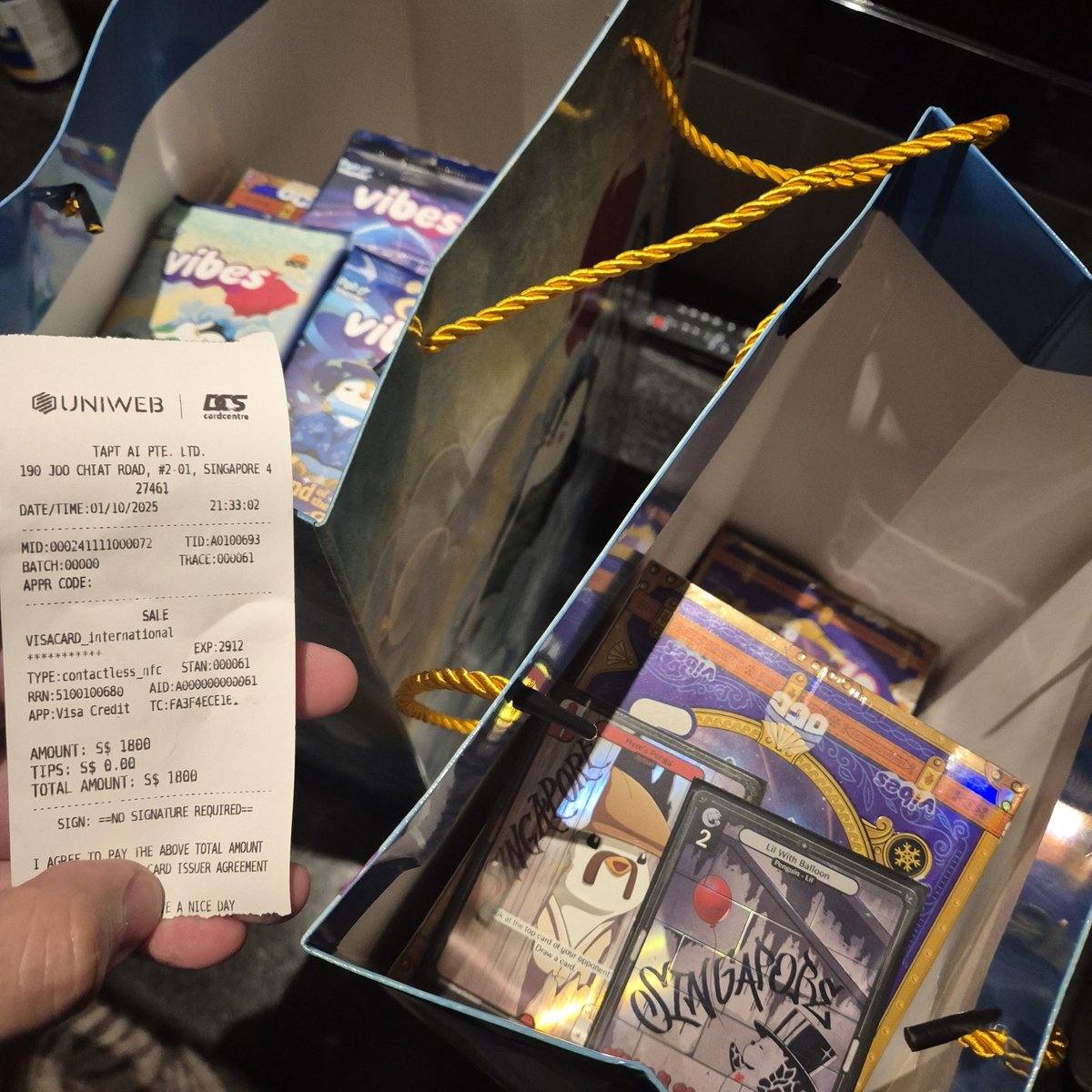 I did something CRAZY at the <a href="/vibes_tcg/">Vibes (Pudgy TCG)</a> event tonight... Bringing home quite a few booster boxes of Set 2 (LILS ARE CUTE), with some insane exclusives!

Well, was it THAT crazy? I got instant 23% cashback since I used the <a href="/ether_fi/">ether.fi</a> card :) 
#ipaidwithetherfi