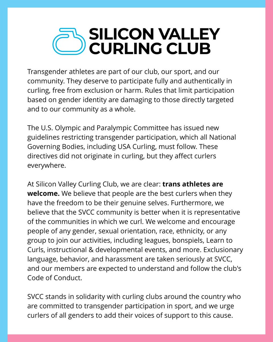 A message from the SVCC Board of Directors on the issue of transgender participation in sports.