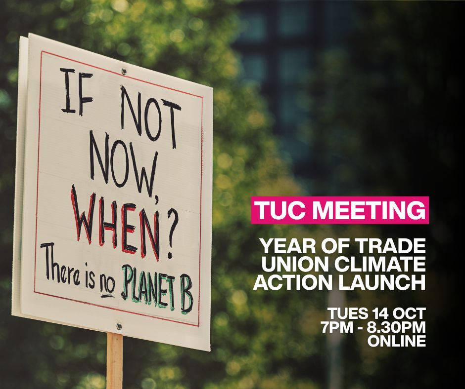 The TUC is hosting an online meeting to launch the year of trade union climate action. 

It'll feature speakers from trade unions and climate campaigners, as well as giving you the opportunity to share what you're doing in your branch.

Interested? 👉 unsn.uk/TUC-NEYH-clima…