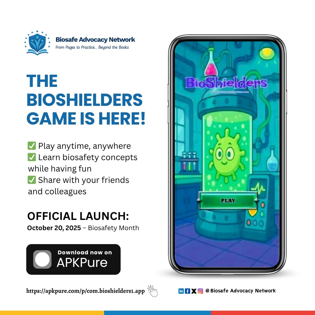 BioSafe_Network's tweet photo. 🎮 October is #Biosafety Month!
We’re excited to unveil the BioShielders Game, making biosafety learning fun &amp; interactive for youth.

▶️ Watch the trailer: https://t.co/uQbHrhkDmo

#biosecurity #youth #innovation #gamification #biosafenetwork https://t.co/FL4d5sC69t