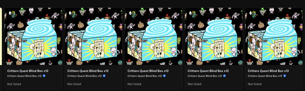 Minted 5 of the <a href="/crittersquest/">Critters Quest</a> Blind boxes. 

really believe the team is building something special. 

Have had my critters staked since the original mint.