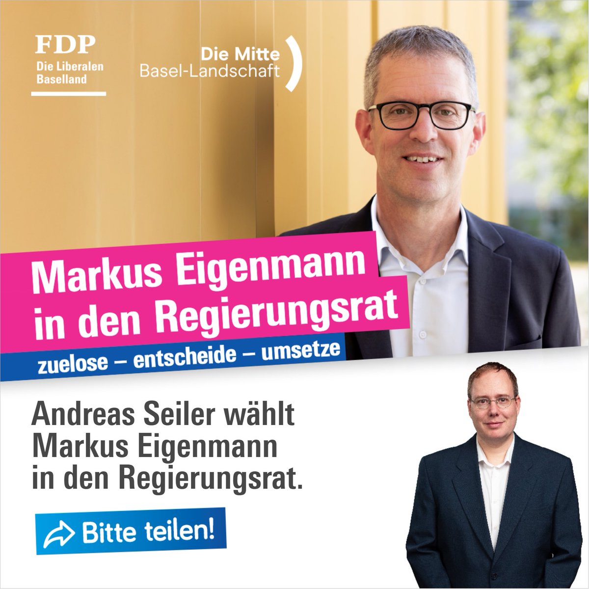 andreas_seiler's tweet photo. 🗳️ Ich wähle Markus Eigenmann in den Regierungsrat, weil er Erfahrung als Gemeindepräsident mitbringt und Projekte rasch und pragmatisch umsetzen kann. https://t.co/kpo5qCSyNU